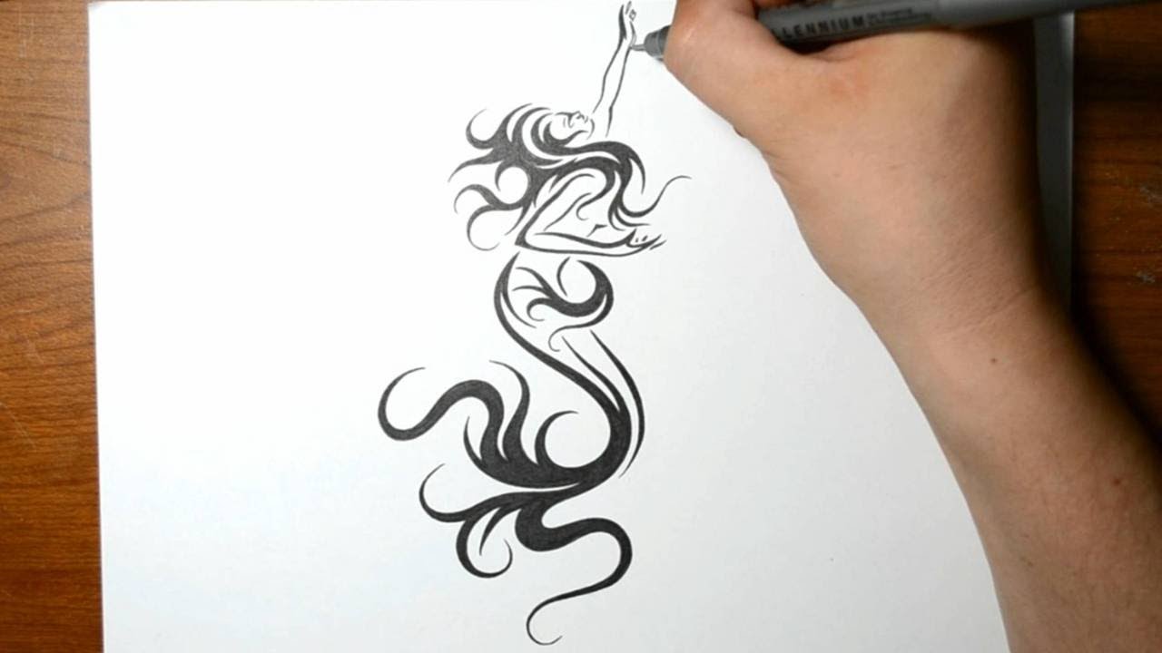 1280x720 How To Draw A Mermaid - Mermaid Tattoo Drawing