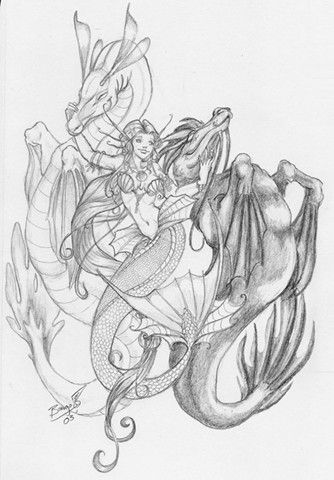 334x480 mermaid with real seahorses tattoo drawing tattoo ideas - Mermaid Tattoo Drawing