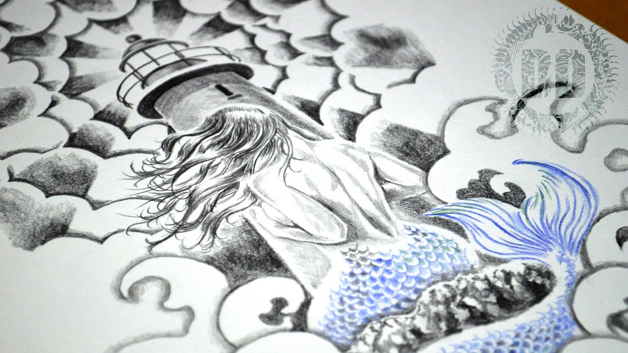 1280x720 Mermaid Lighthouse Tattoo Design - Mermaid Tattoo Drawing