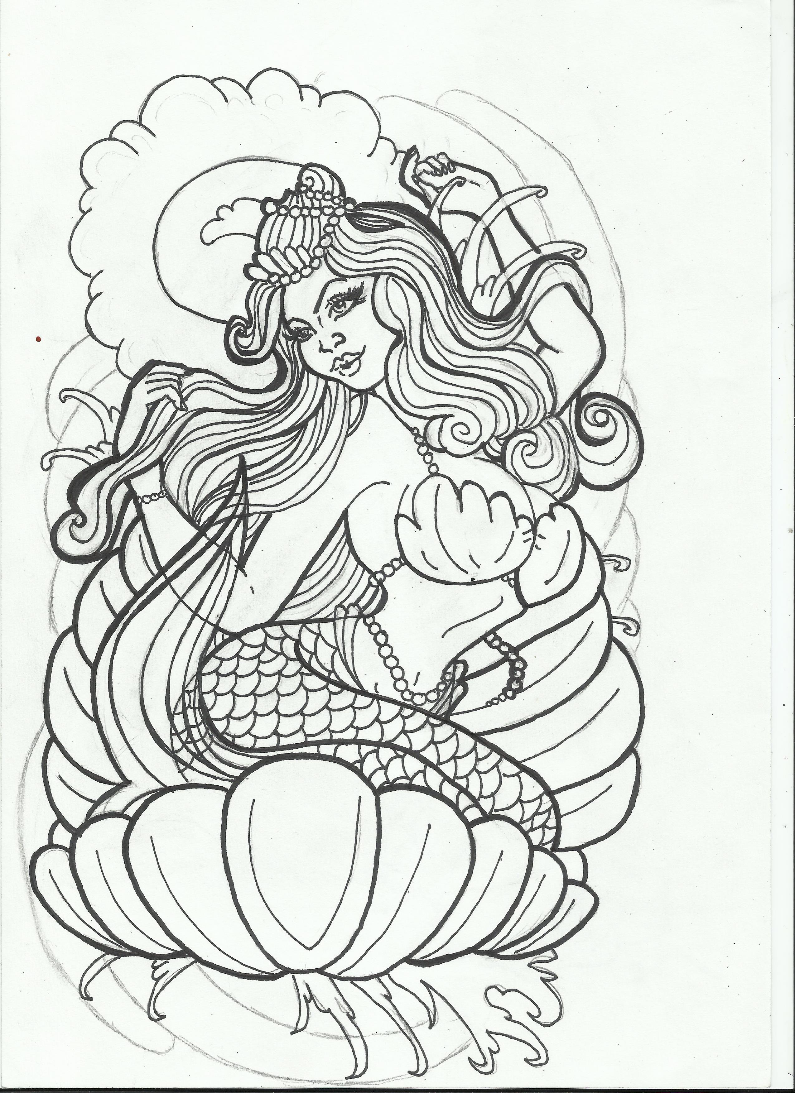 2550x3507 Mermaid Drawing Tattooed For Free Download - Mermaid Tattoo Drawing