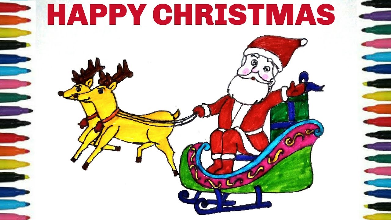 1280x720 how to draw santa claus sleigh merry christmas drawing for kids - Merry Christmas Drawing