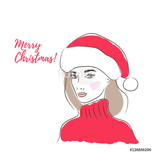 500x500 greeting card merry christmasdrawing a girl in a red hat of santa - Merry Christmas Drawing Images
