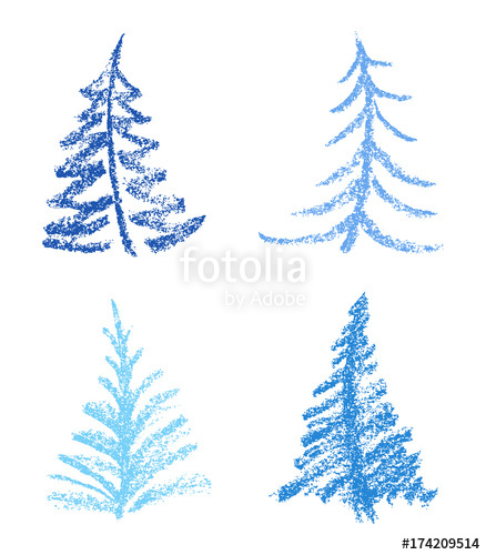 438x500 crayon like child's drawing style of merry christmas tree set - Merry Christmas Tree Drawing