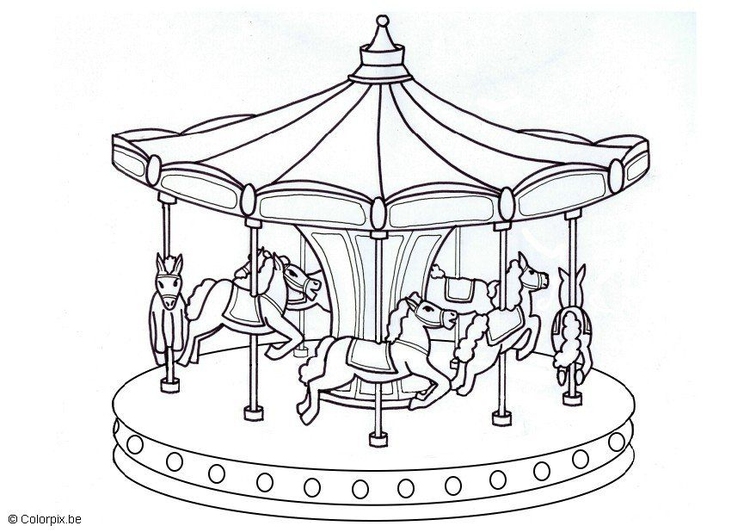 750x532 Coloring - Merry Go Round Drawing