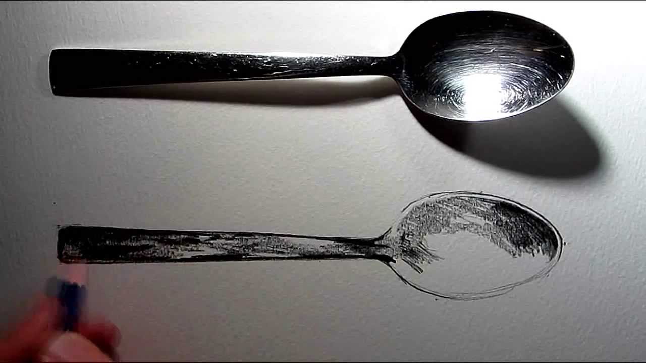 1280x720 How To Draw A Spoon Using A Pencil - Metallic Drawing