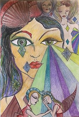 273x400 original drawing artwork on paper spiritual metaphysical portrait - Metaphysical Drawing