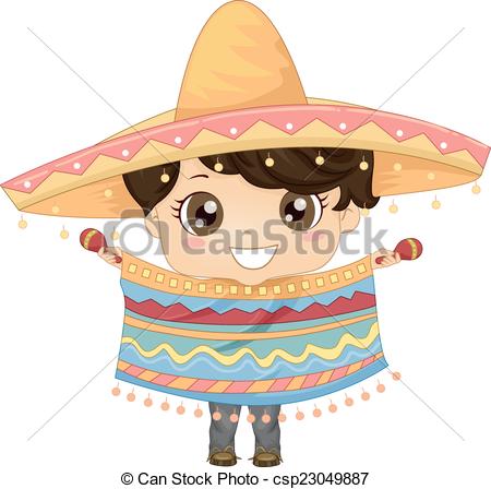 450x448 mexican boy illustration featuring a boy wearing a mexican costume - Mexican Boy Drawing