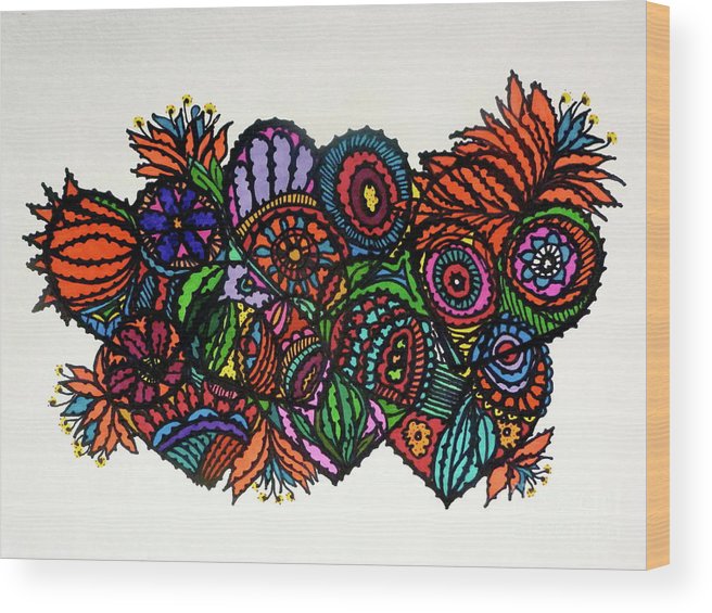 656x565 Mexican Flowers Wood Print - Mexican Flowers Drawing