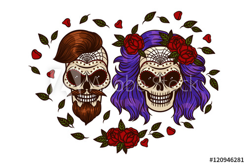 500x334 Set Of Vector Images Of The Mexican Day For The Dead Drawing - Mexican Flowers Drawing