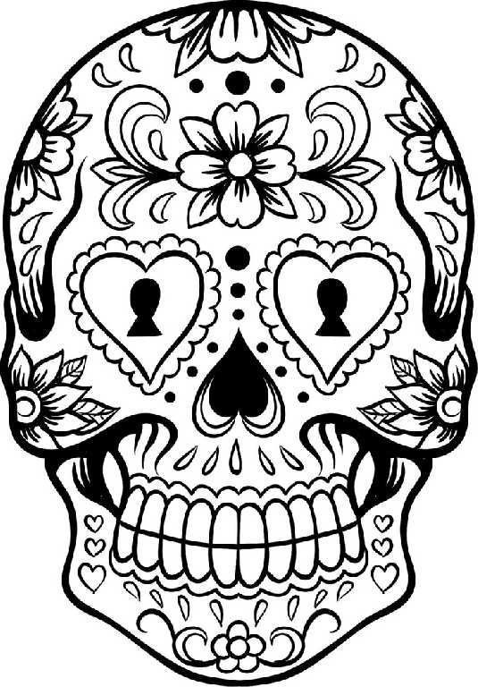 535x768 Sugar Skull And Mexican Flowers Coloring Pages - Mexican Flowers Drawing