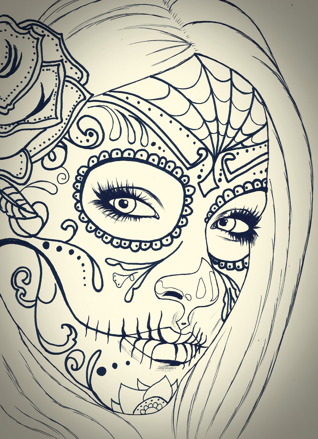 1024x1413 Girl Skull Coloring Pages Sketch - Mexican Girl Drawing