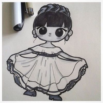 400x400 a little mexican girl ready for the festival - Mexican Girl Drawing