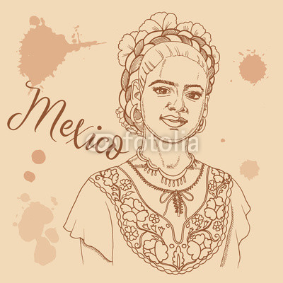 400x400 mexican girl retro style travel poster postcard hand drawn sketch - Mexican Girl Drawing