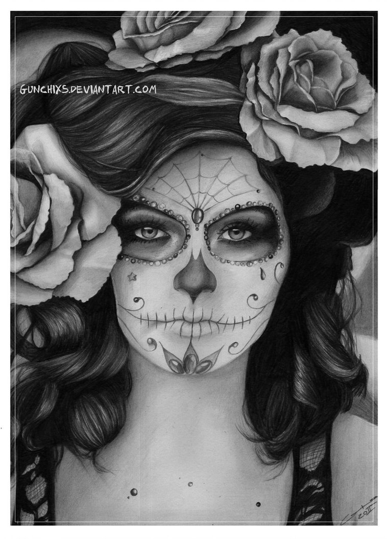 758x1055 Sugar Skull Girl - Mexican Girl Drawing