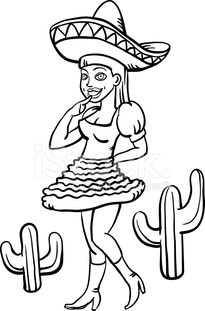 676x1024 Whiteboard Drawing Cartoon Mexican Girl In Traditional Dress Stock - Mexican Girl Drawing