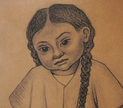 400x351 diego rivera drawing of mexican girl in charcoal on brown paper - Mexican Girl Drawing