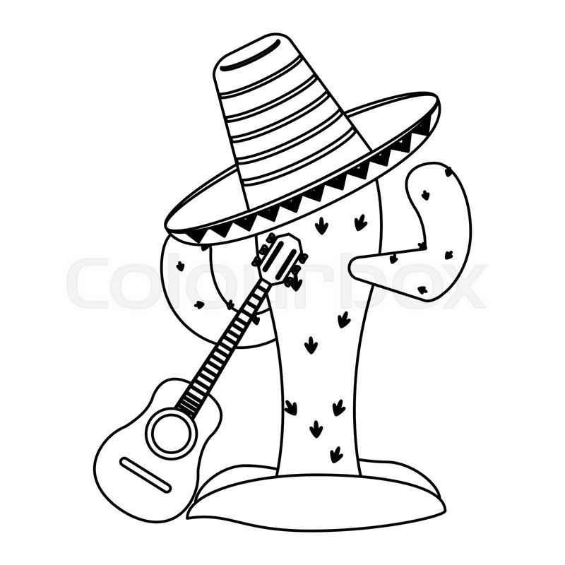 800x800 cactus and mexican hat with guitar stock vector colourbox - Mexican Hat Drawing