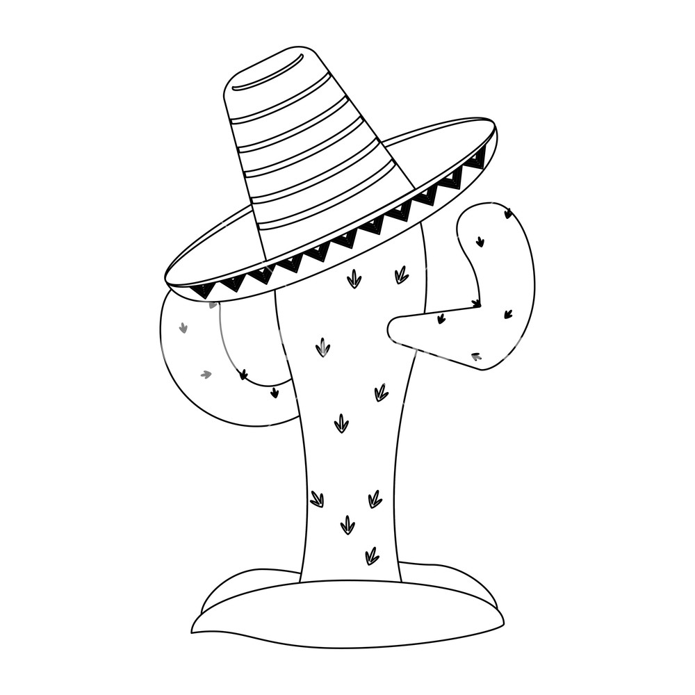 1000x1000 cactus with mexican hat vector illustration graphic design royalty - Mexican Hat Drawing