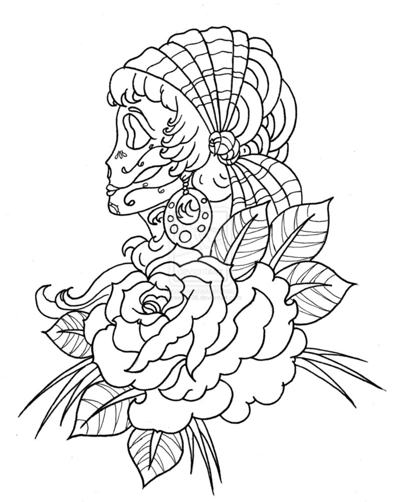 800x1000 Mexican Skull Coloring Pages - Mexican Rose Drawing