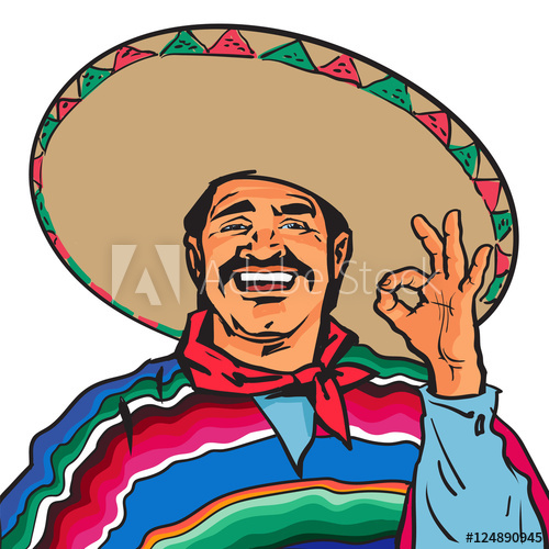 500x500 half length portrait of smiling mexican man in sombrero and poncho - Mexican Sombrero Drawing