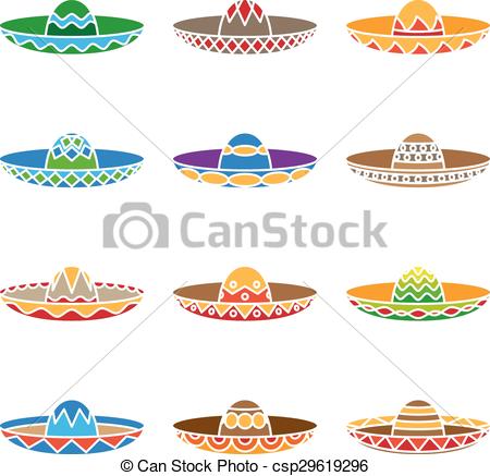 450x437 mexican sombrero color flat icons set fiesta party, latino symbol - Mexican Sombrero Drawing