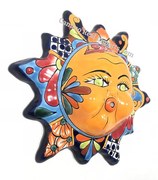 526x600 mexican wall hanging talavera pottery sun face - Mexican Sun Drawing