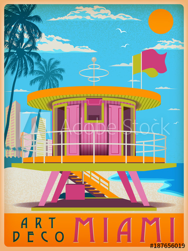 375x500 sunny day in miami, usa handmade drawing vector illustration art - Miami Drawing