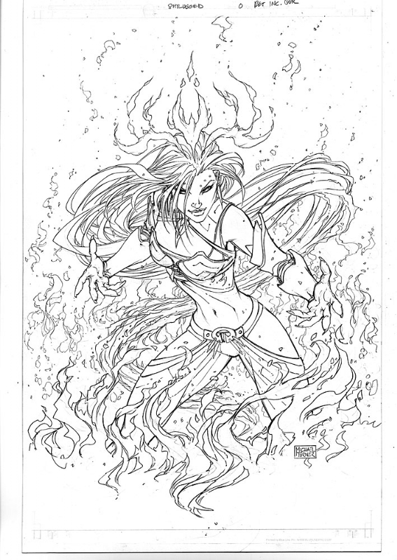567x800 Michael Turner Monday Girl On Fire! Collinization - Michael Turner Drawing