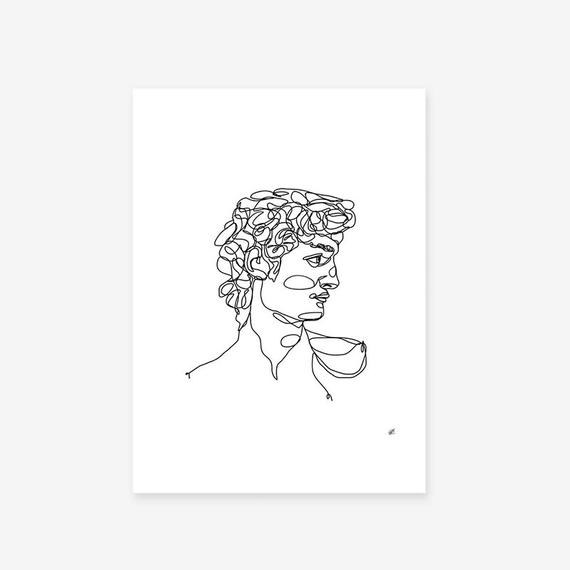 570x570 David I Michelangelo One Line Drawing Contour Drawing Etsy - Michelangelo David Drawing