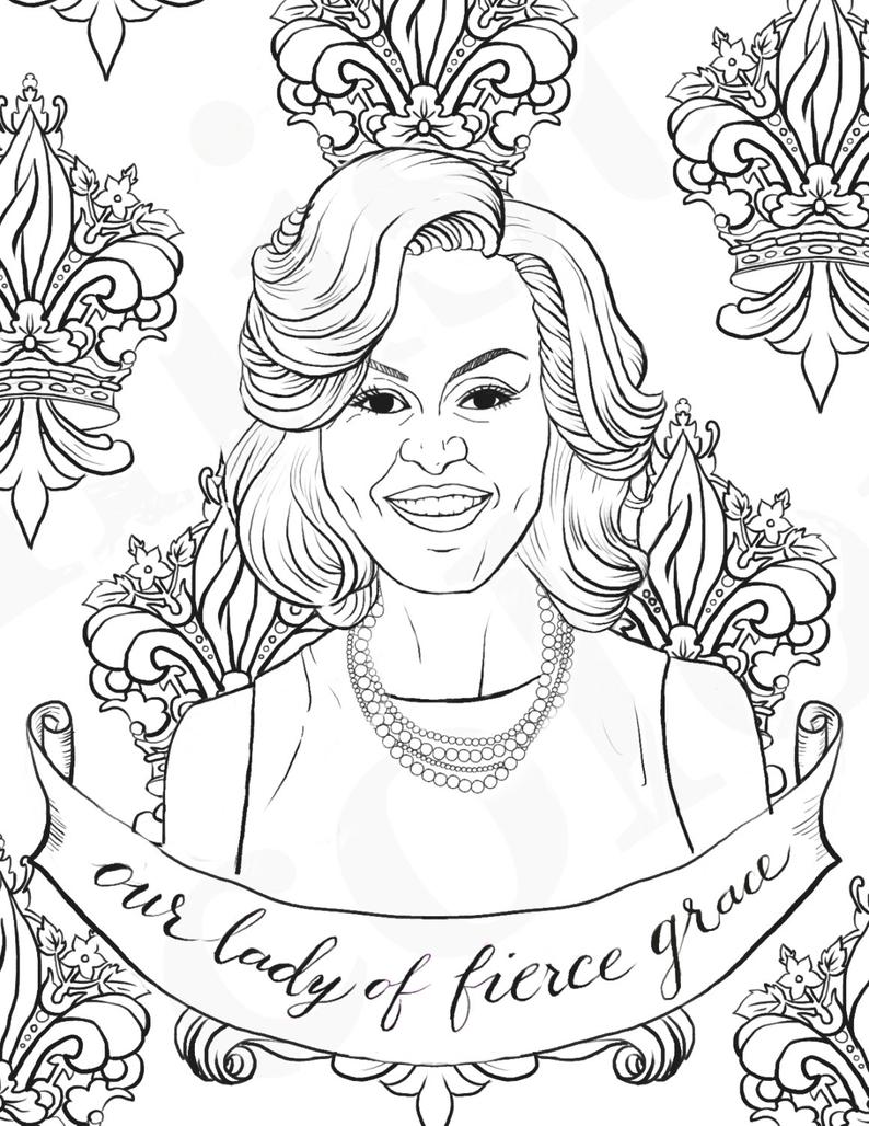 794x1028 michelle obama first lady feminist coloring portraits etsy - Michelle Obama Drawing