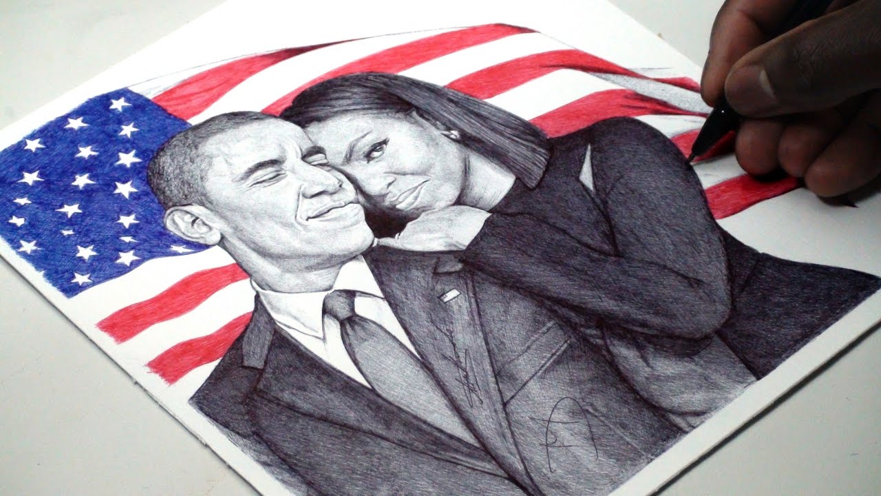 1280x720 barack and michelle obama pen drawing - Michelle Obama Drawing