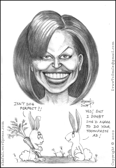 400x581 michelle obama's smile shafali's caricatures, portraits - Michelle Obama Drawing