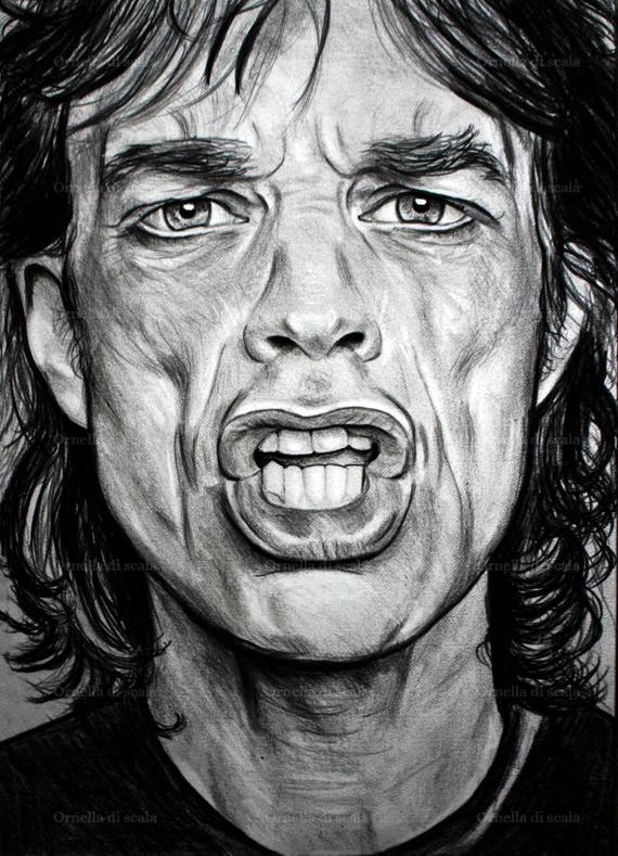 570x789 portrait mick jagger pencil on paper hand draw etsy - Mick Jagger Drawing