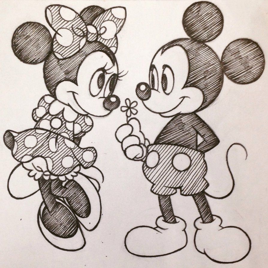 894x894 Mickey And Minnie - Mickey And Minnie Drawing