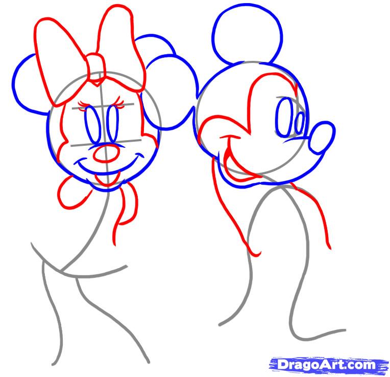 764x737 How To Draw Mickey And Minnie, Step - Mickey And Minnie Mouse Drawing