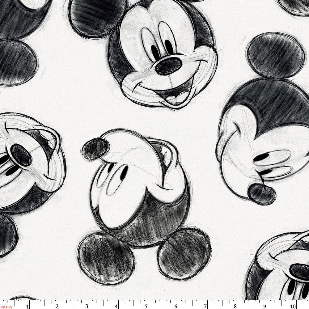 1000x1000 Disney Charcoal Mickey Mouse Fabric - Mickey Mouse Black And White Drawing