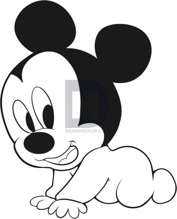 581x720 How To Draw Baby Mickey, Step - Mickey Mouse Drawing