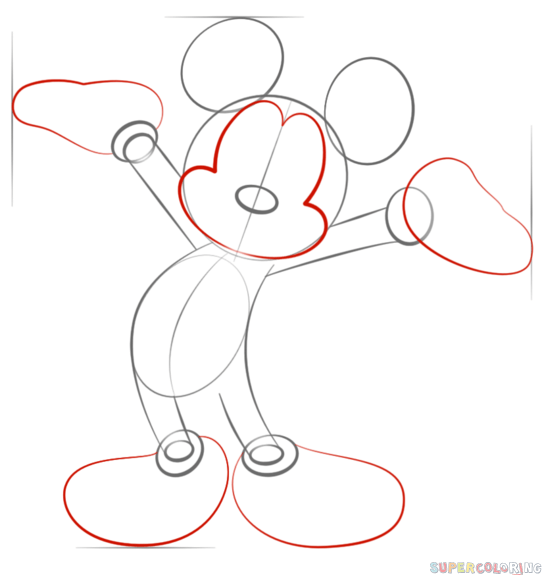 542x575 How To Draw Mickey Mouse Step - Mickey Mouse Drawing For Kids