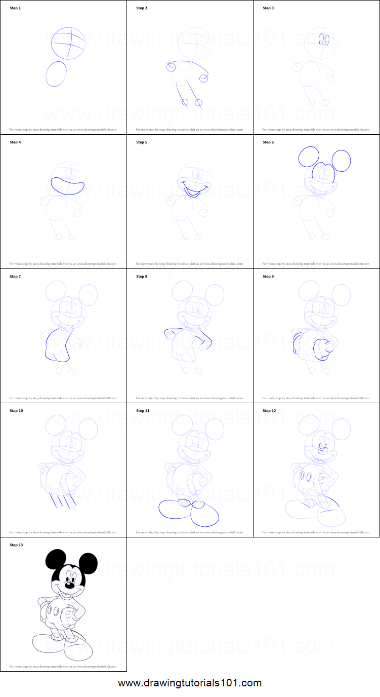 751x1376 How To Draw Mickey Mouse Printable Step - Mickey Mouse Drawing Step By Step