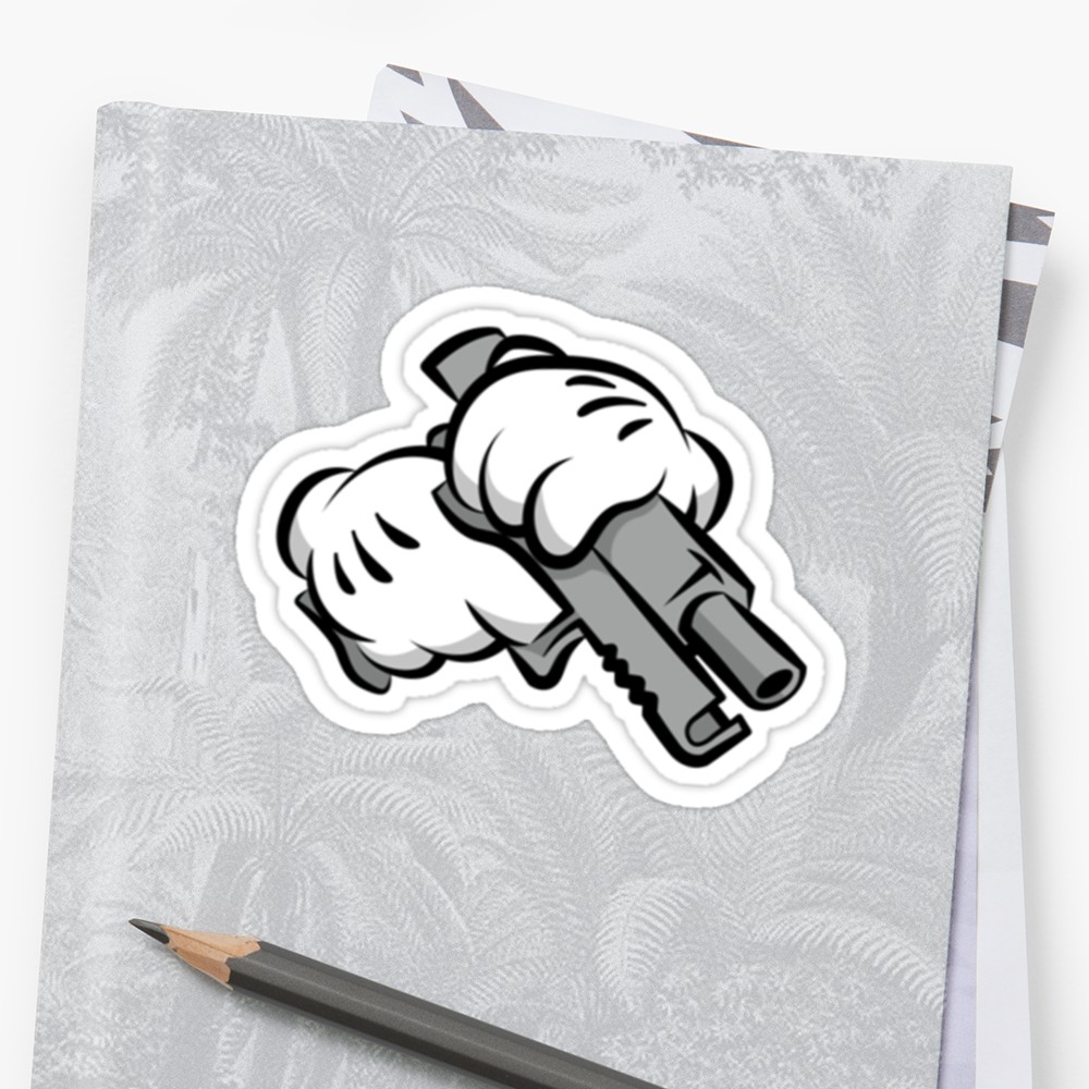 1000x1000 mickey mouse hands shooting a gun sticker - Mickey Mouse Hands Drawing