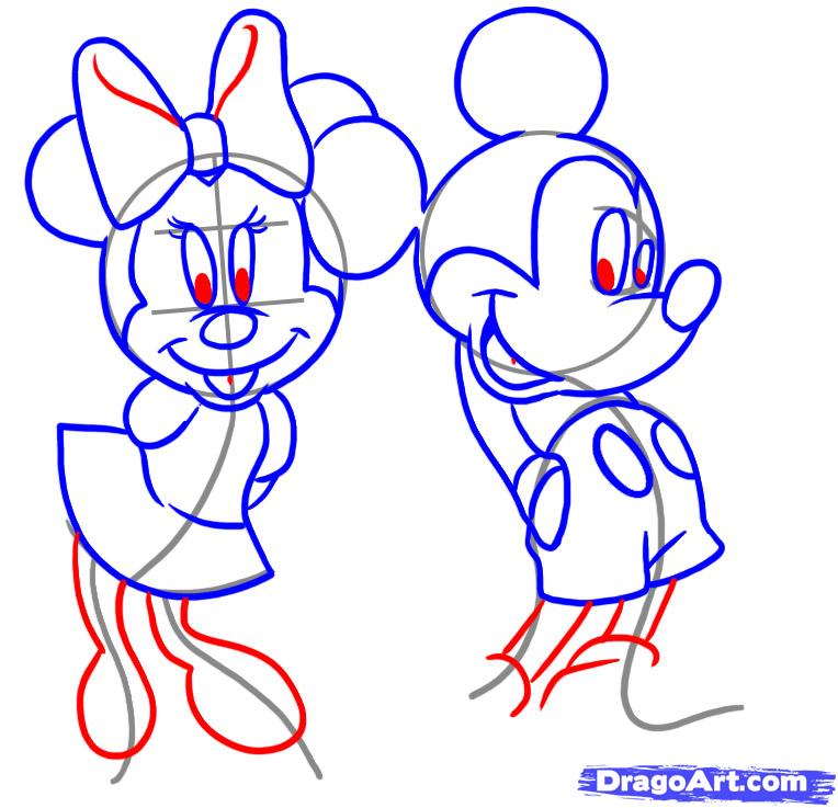 764x737 How To Draw Mickey And Minnie, Step - Mickey Mouse Simple Drawing
