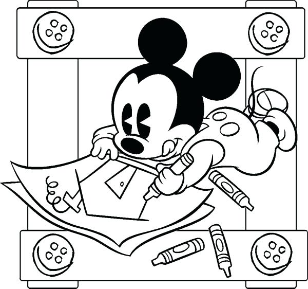 600x562 Mickey Mouse Sketch For Coloring Mickey Mouse Drawing Pictures - Mickey Mouse Simple Drawing