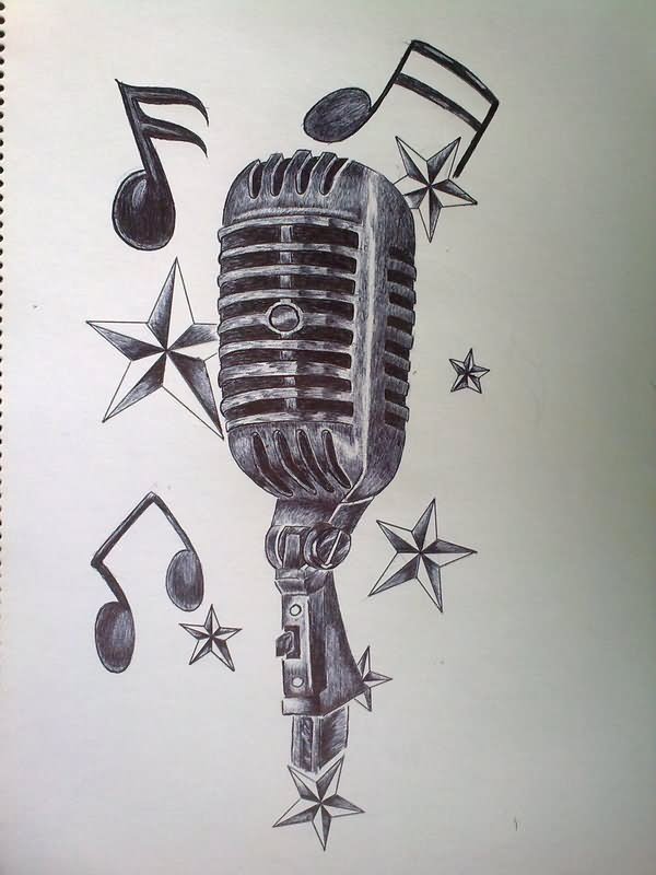 Microphone And Music Notes Drawing at PaintingValley.com | Explore ...