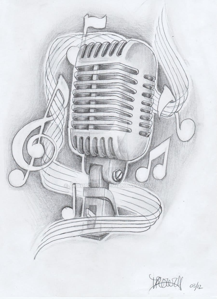 900x1240 music notes and microphone tattoo design - Microphone And Music Notes Drawing