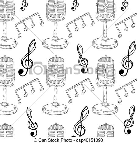 450x470 retro microphone and music notes background musical wallpaper - Microphone And Music Notes Drawing
