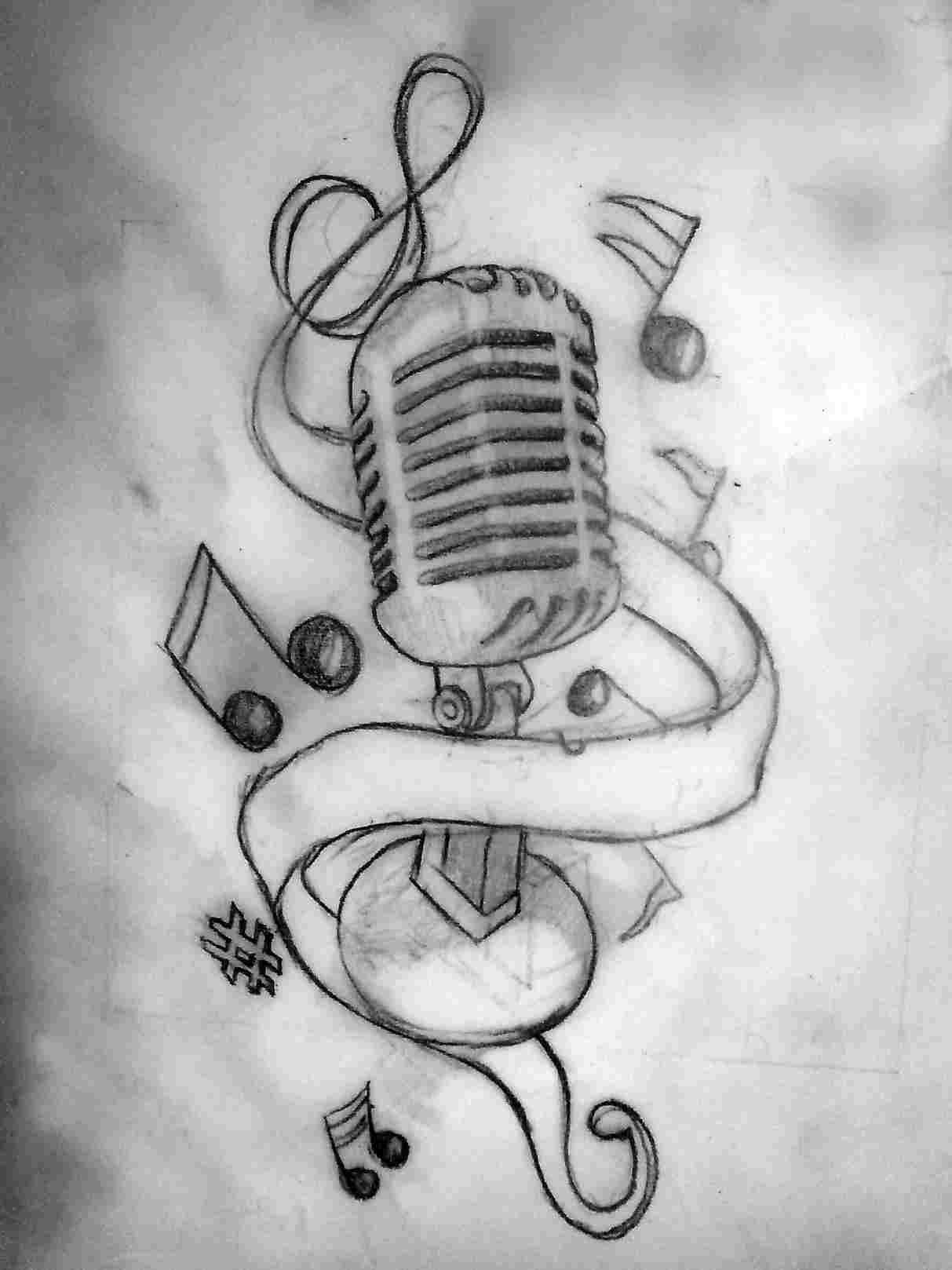 Microphone And Music Notes Drawing at