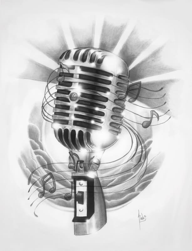 Microphone And Music Notes Drawing at Explore