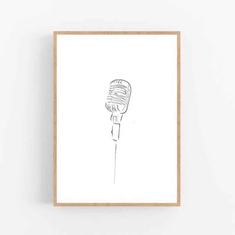 794x794 microphone line art music print abstract singer wall decor etsy - Microphone Line Drawing
