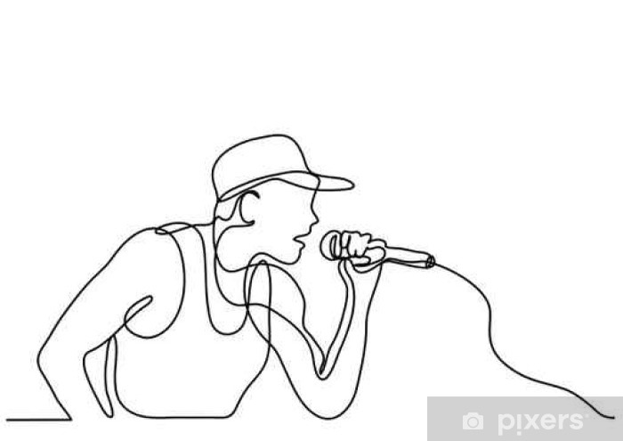 700x495 continuous line drawing of singer with microphone wall mural - Microphone Line Drawing