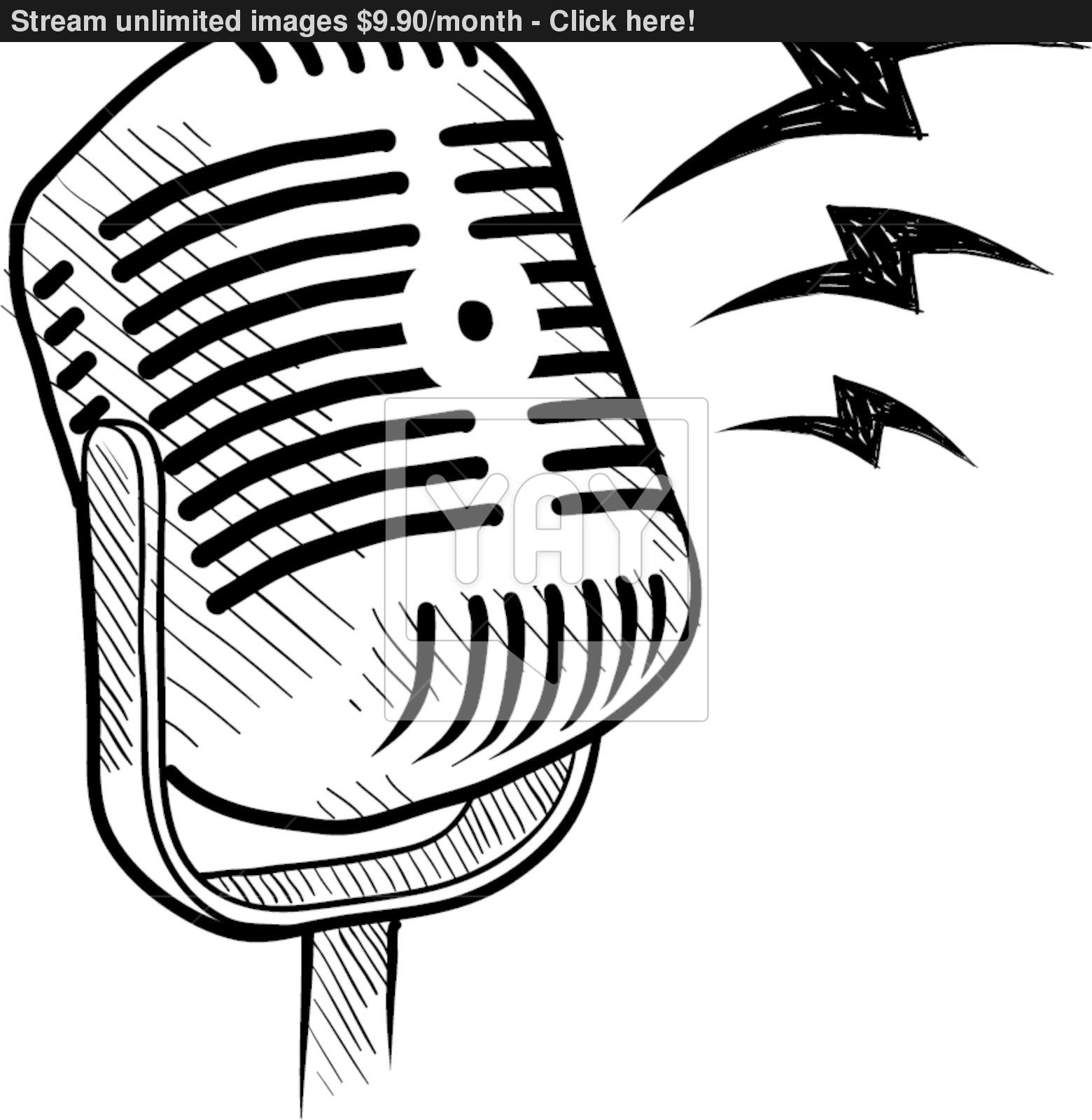 1560x1600 Retro Radio Microphone Sketch Vector - Microphone Pencil Drawing